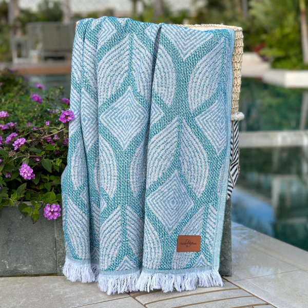 Hamamdoek saunadoek Botanic Art Petrol-Taupe