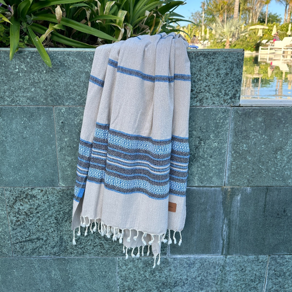 Hamamdoek saunadoek Coconut  Beige - Blue