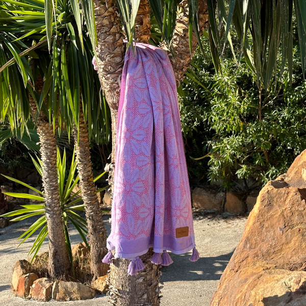 Hamamdoek saunadoek Daisy Lilac - Fuchsia