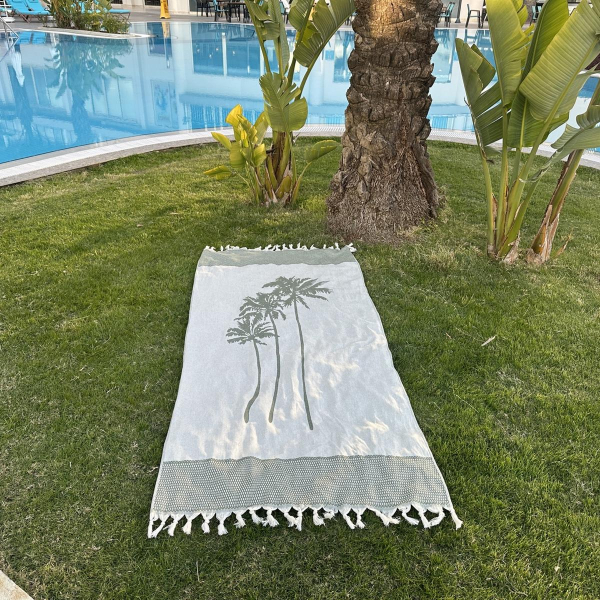 Hamamdoek saunadoek Three Palms Chive Green
