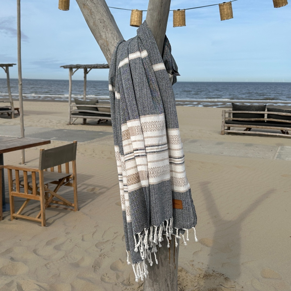 Hamamdoek saunadoek Sea Me Black-Beige