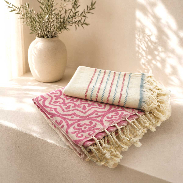 Hamamdoek saunadoek Set van 2 stuks Stripe- Pink
