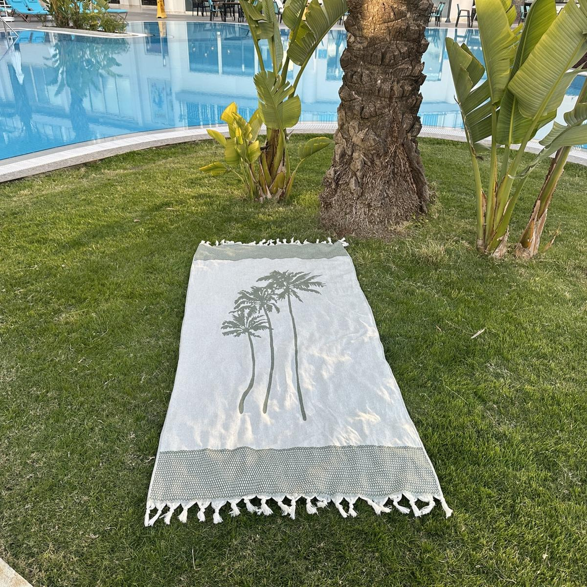 Hamamdoek saunadoek Three Palms Chive Green