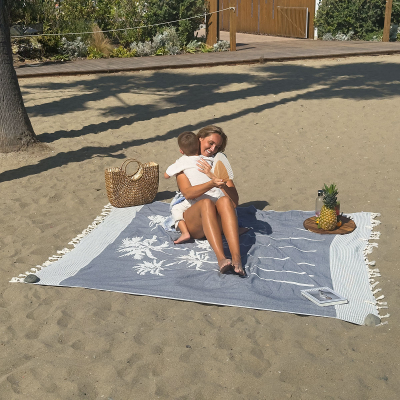 Grote Hamamdoek Six Palms Navy Blue