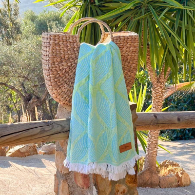 Hamamdoek saunadoek Botanic Art Turquoise - Lemon