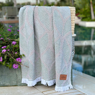 Hamamdoek saunadoek Botanic Art Taupe-Green