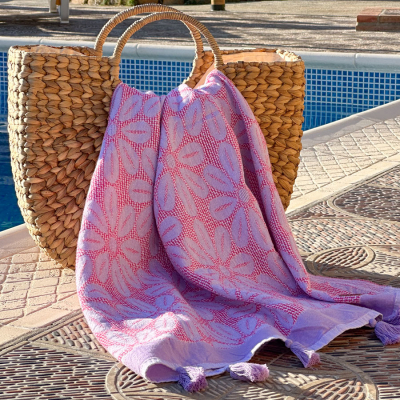 Hamamdoek saunadoek Daisy Lilac - Fuchsia