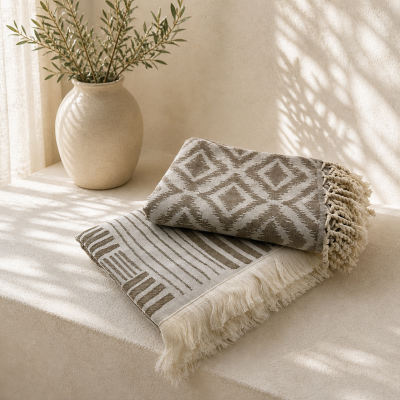 Hamamdoek saunadoek
Set van 2 stuks 
Beige