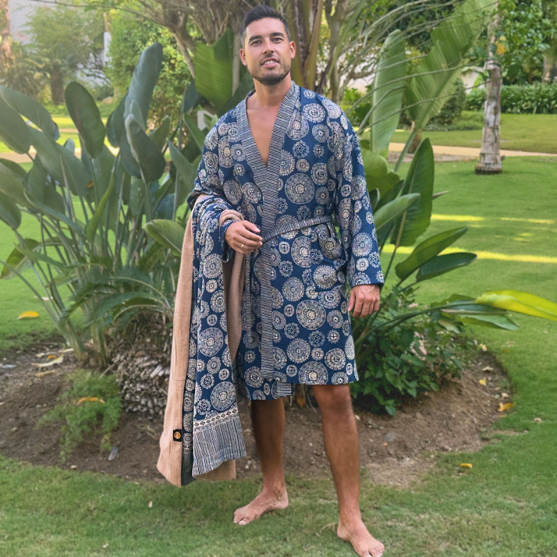 Bundel Kimono + Strandlaken Batik Aztec Blue