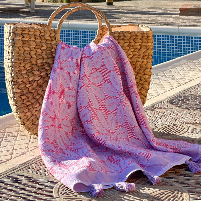 Hamamdoek saunadoek Daisy Lilac - Fuchsia